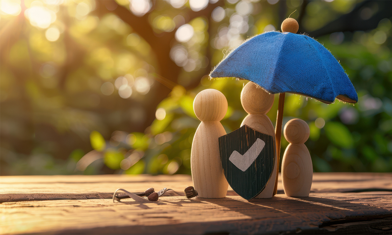 Des pions en bois protégés sous un parapjuie